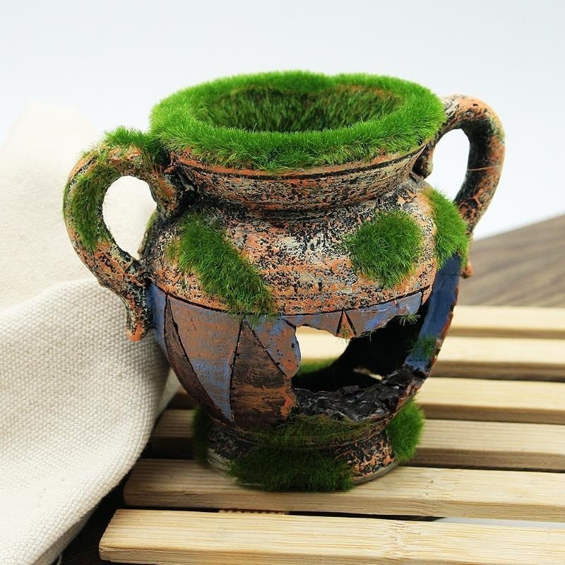 1pc Resin Vase with Moss Aquar - Aquarium Fish Tank Price review and price